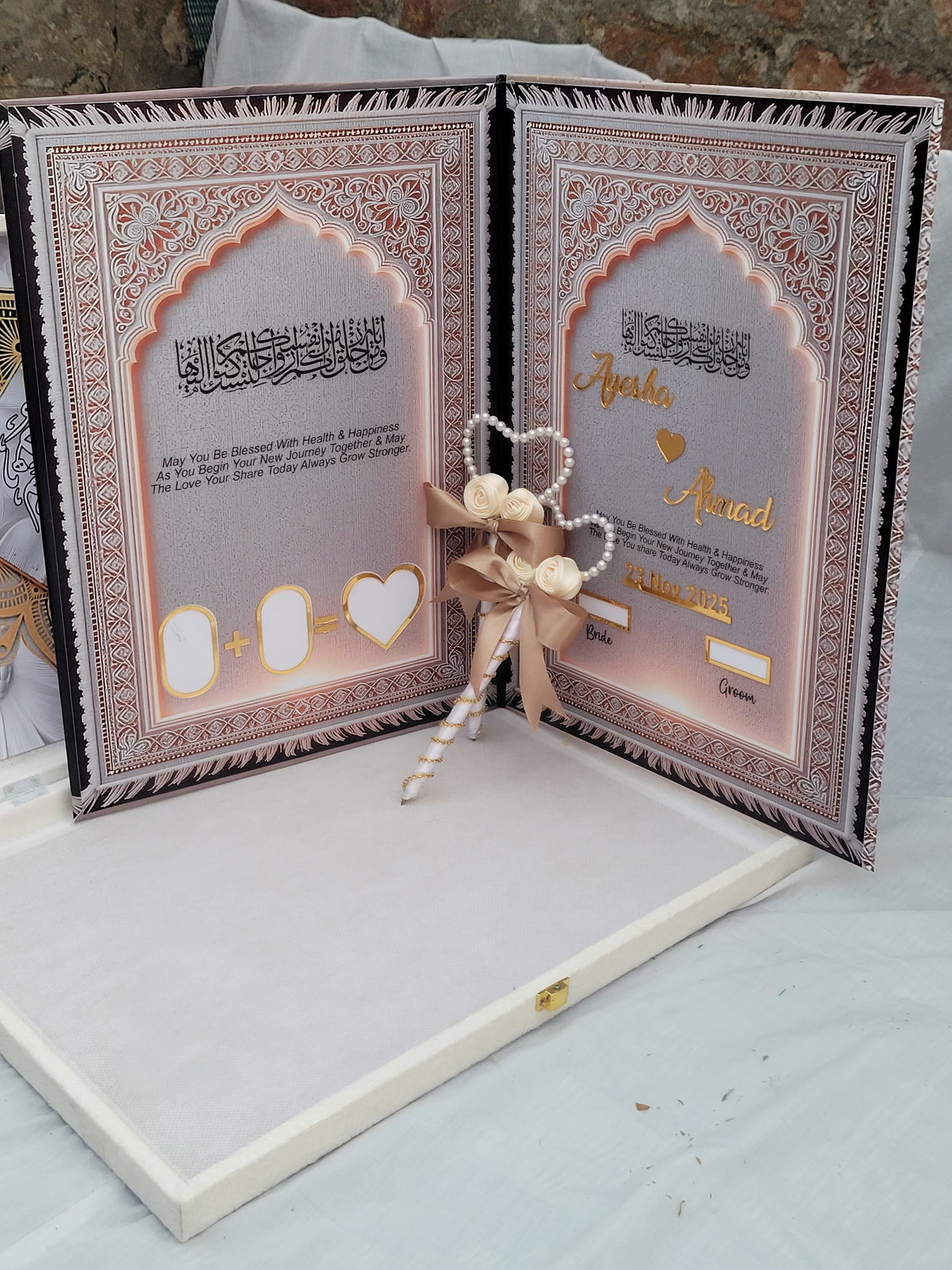 White Acrylic Front Nikkah Booklet set A3 size With 2pens
